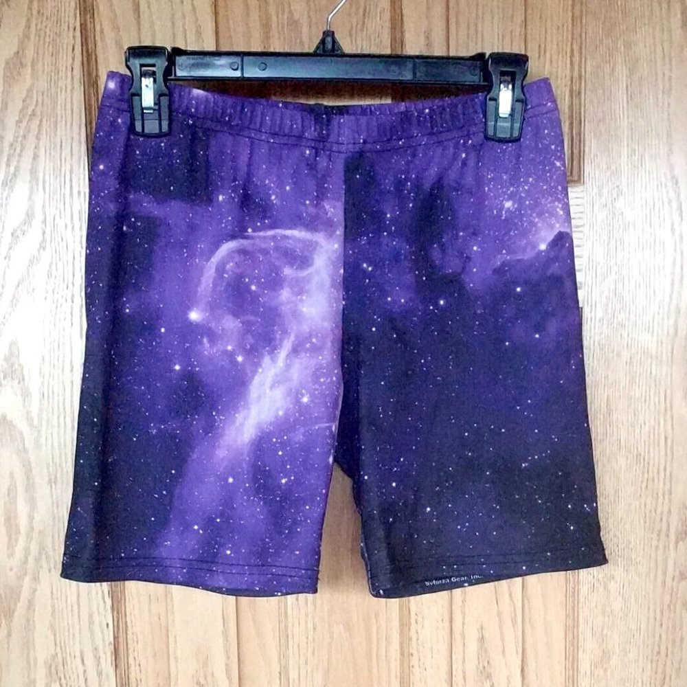 GemGear purple galaxy print bike shorts L gym cheer dance